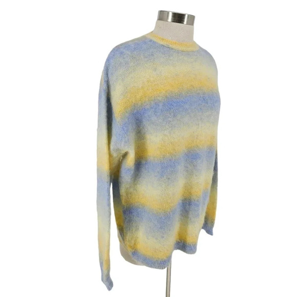ASOS Fuzzy Sweater Yellow Blue Ombre Striped Long Sleeve Knit Pullover - Picture 3 of 7